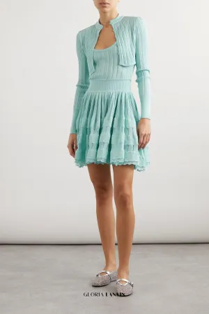 Archetypes ribbed pointelle-knit sweaters in green Gloria Lanvin