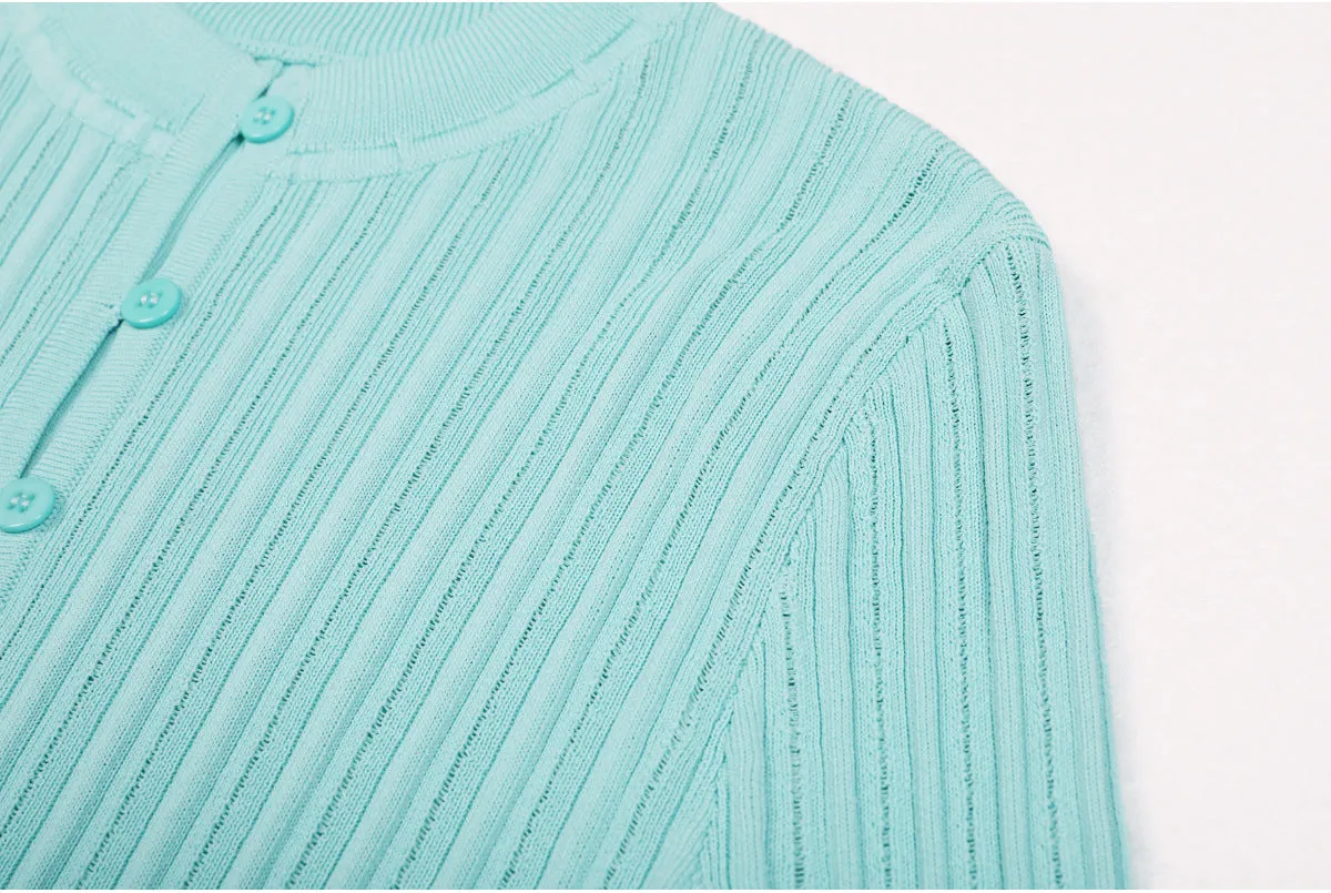 Archetypes ribbed pointelle-knit sweaters in green Gloria Lanvin