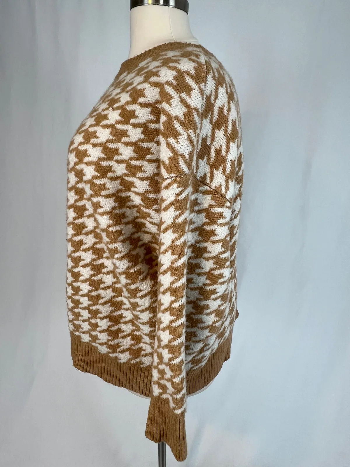 Ava & Viv Size 3X (24W) Tan & Cream Houndstooth Sweater