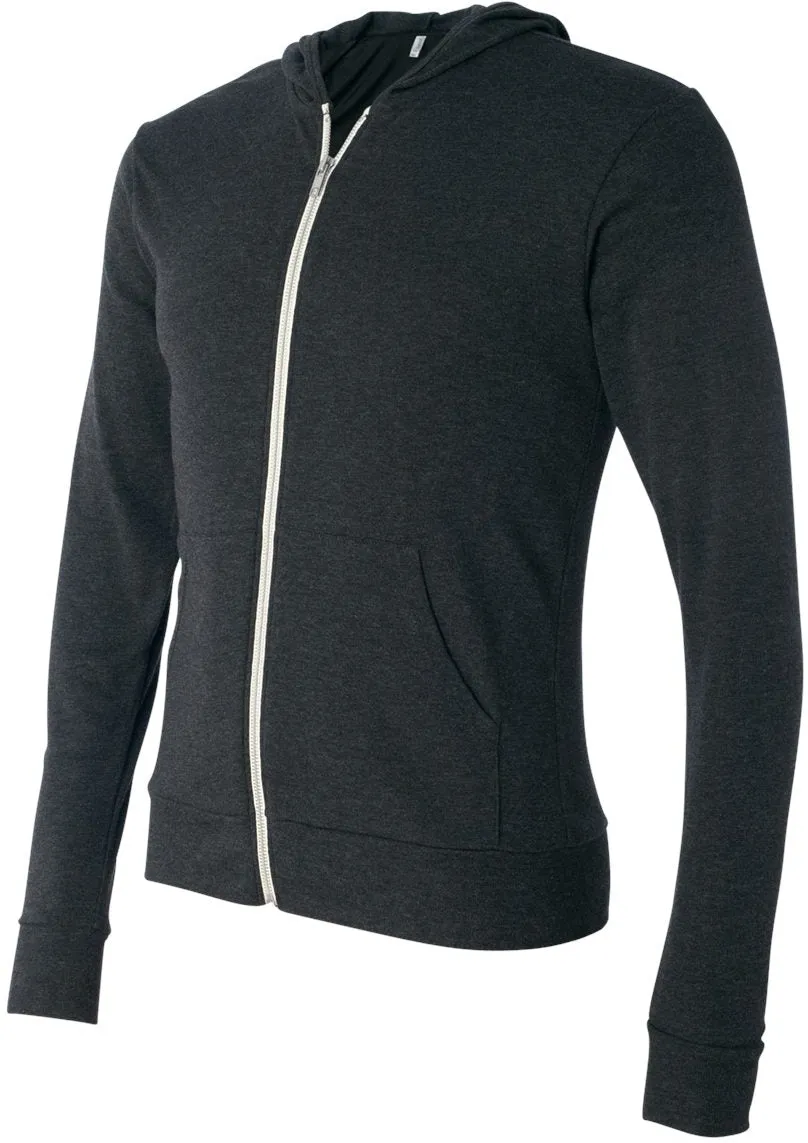 Bella Canvas Unisex Triblend Lightweight Full-Zip Hooded Long Sleeve Tee