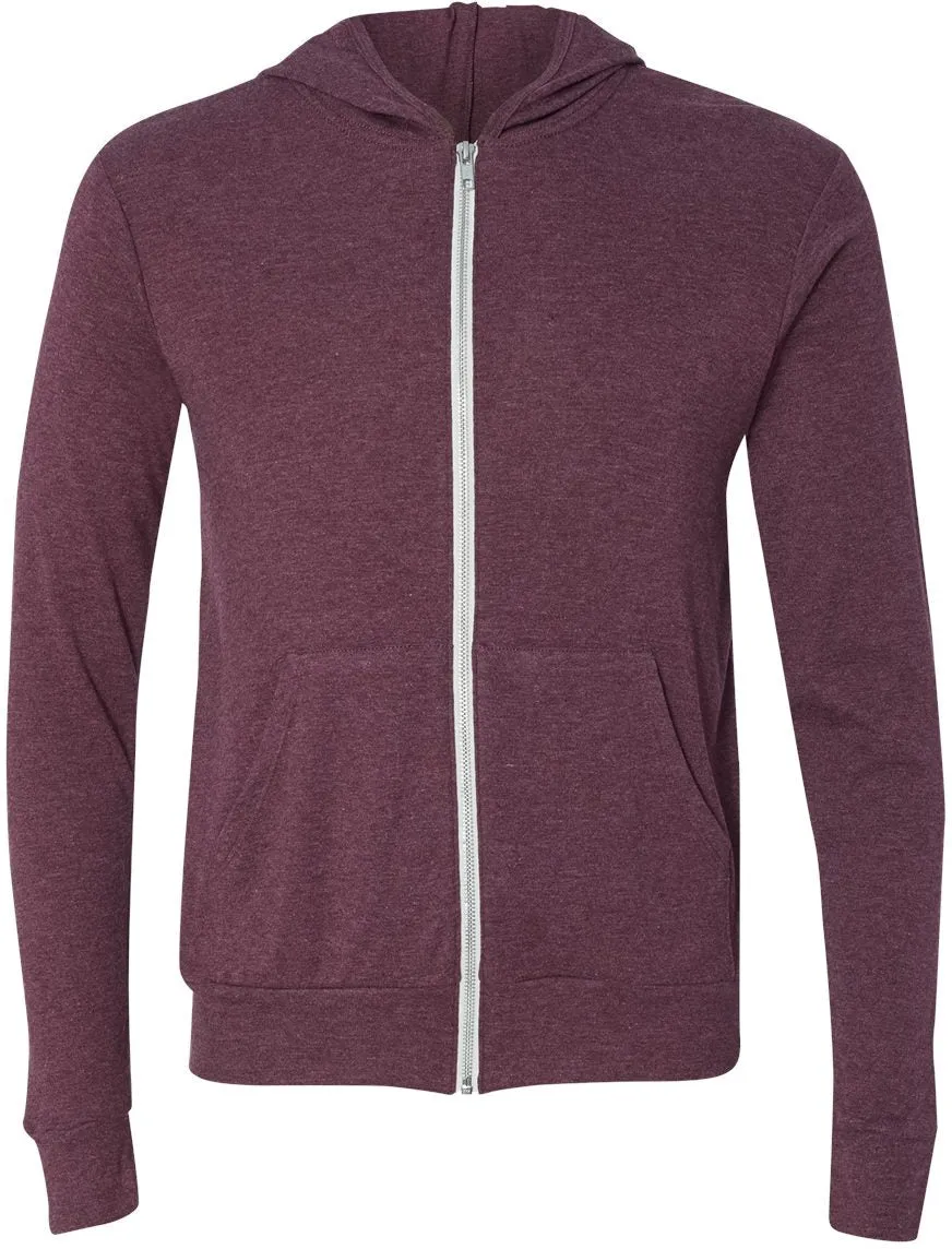 Bella Canvas Unisex Triblend Lightweight Full-Zip Hooded Long Sleeve Tee