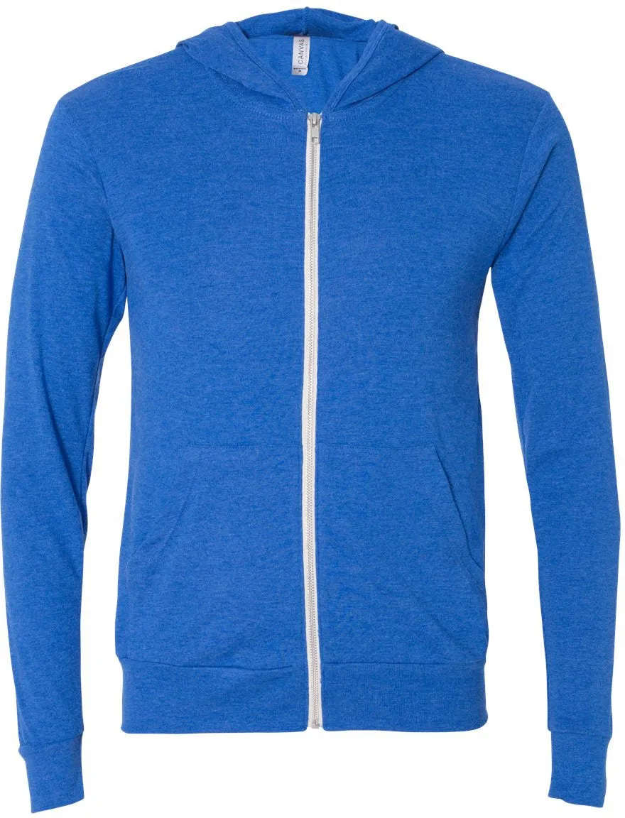 Bella Canvas Unisex Triblend Lightweight Full-Zip Hooded Long Sleeve Tee