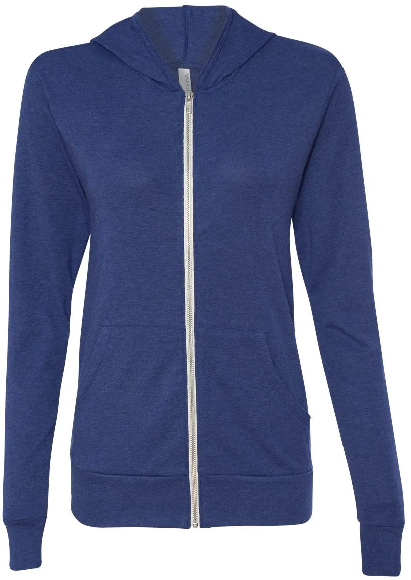 Bella Canvas Unisex Triblend Lightweight Full-Zip Hooded Long Sleeve Tee