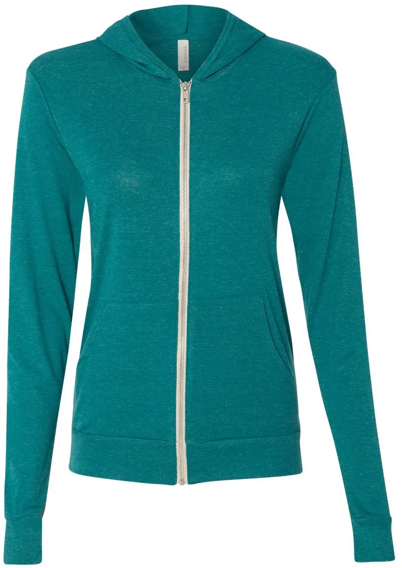 Bella Canvas Unisex Triblend Lightweight Full-Zip Hooded Long Sleeve Tee