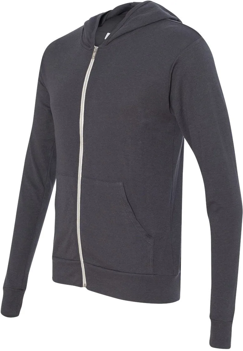 Bella Canvas Unisex Triblend Lightweight Full-Zip Hooded Long Sleeve Tee