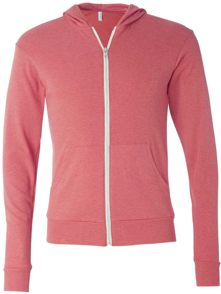 Bella Canvas Unisex Triblend Lightweight Full-Zip Hooded Long Sleeve Tee