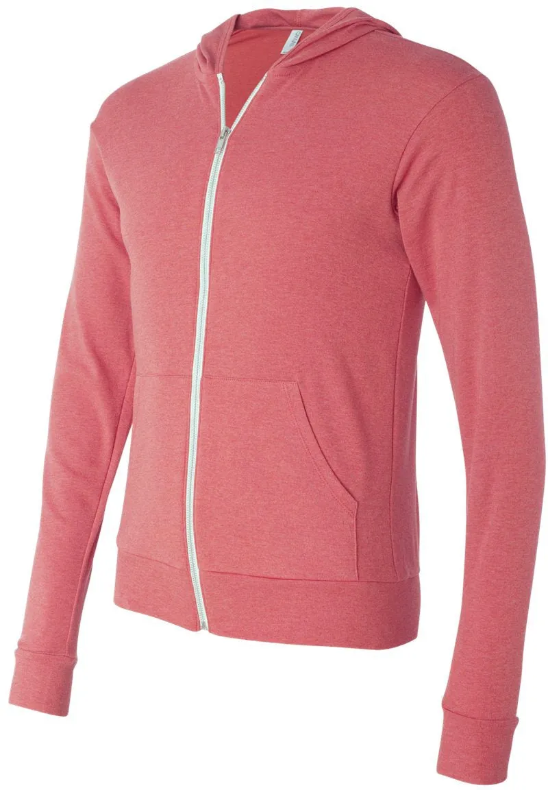 Bella Canvas Unisex Triblend Lightweight Full-Zip Hooded Long Sleeve Tee