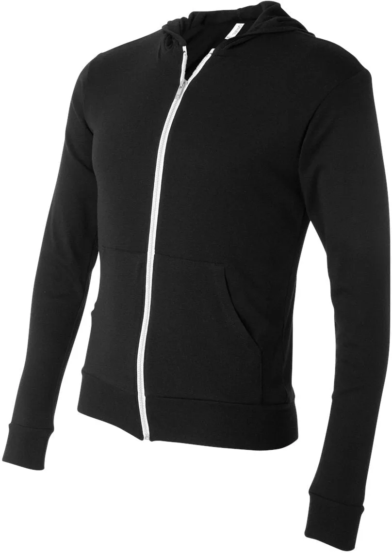 Bella Canvas Unisex Triblend Lightweight Full-Zip Hooded Long Sleeve Tee