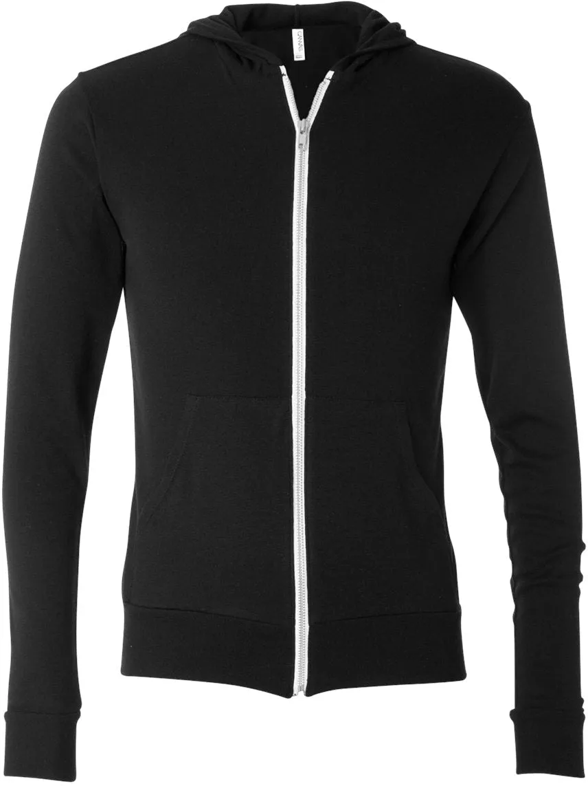 Bella Canvas Unisex Triblend Lightweight Full-Zip Hooded Long Sleeve Tee