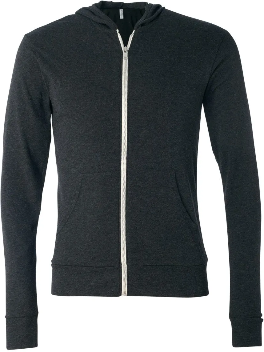 Bella Canvas Unisex Triblend Lightweight Full-Zip Hooded Long Sleeve Tee