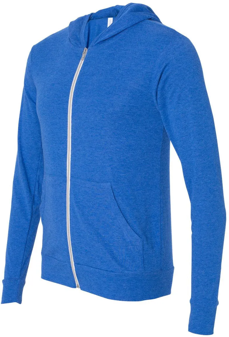 Bella Canvas Unisex Triblend Lightweight Full-Zip Hooded Long Sleeve Tee