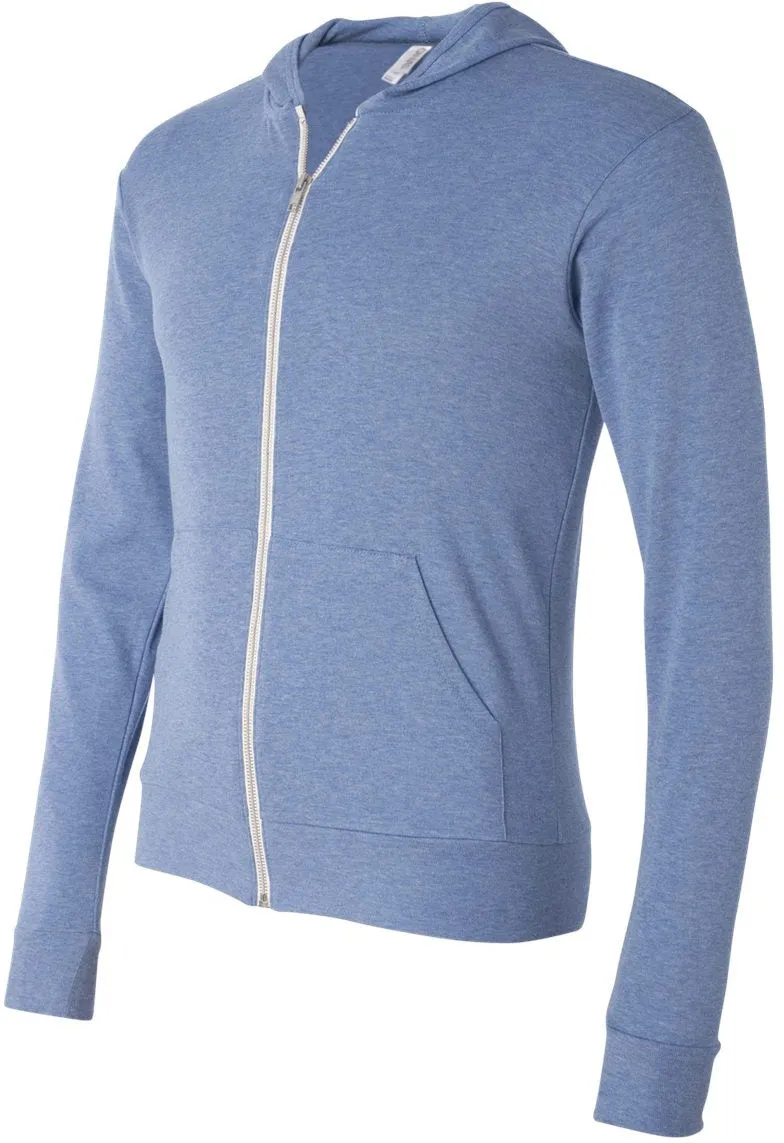 Bella Canvas Unisex Triblend Lightweight Full-Zip Hooded Long Sleeve Tee