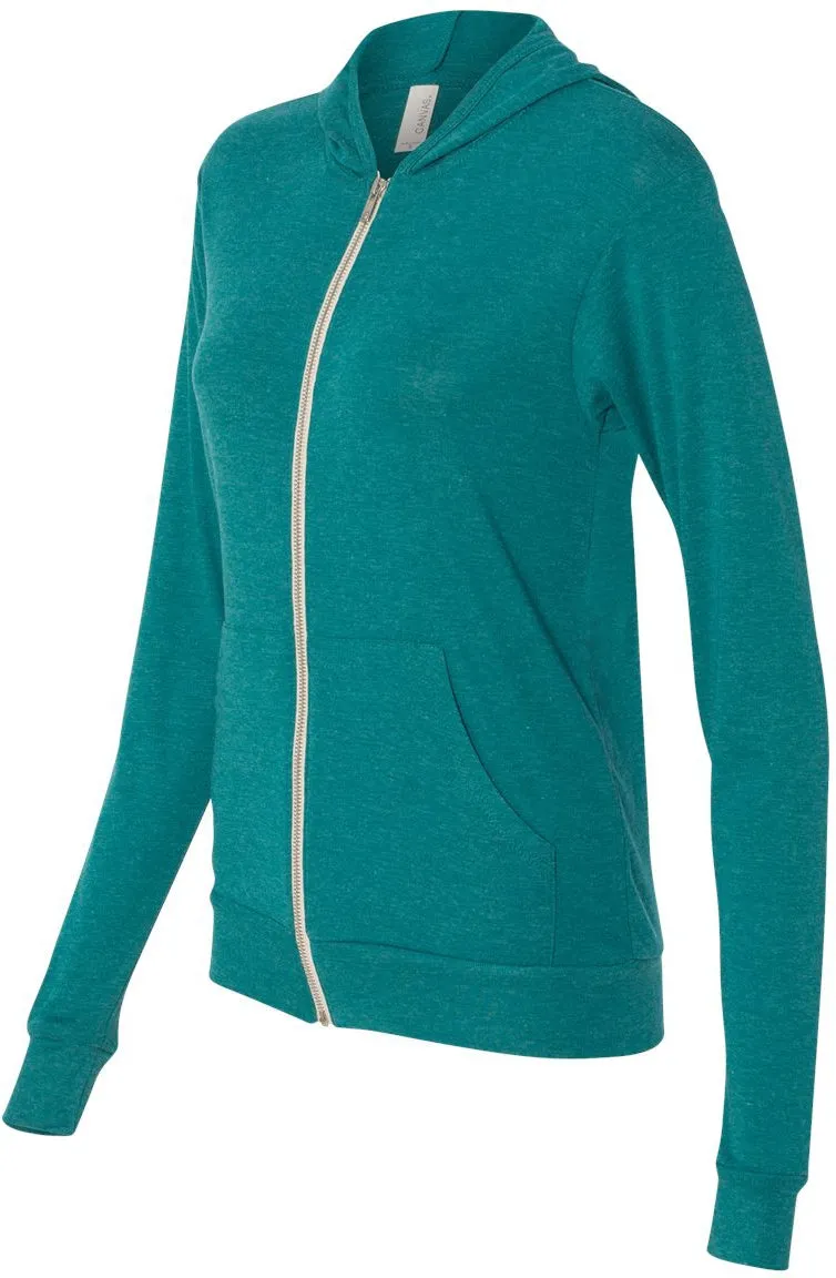 Bella Canvas Unisex Triblend Lightweight Full-Zip Hooded Long Sleeve Tee