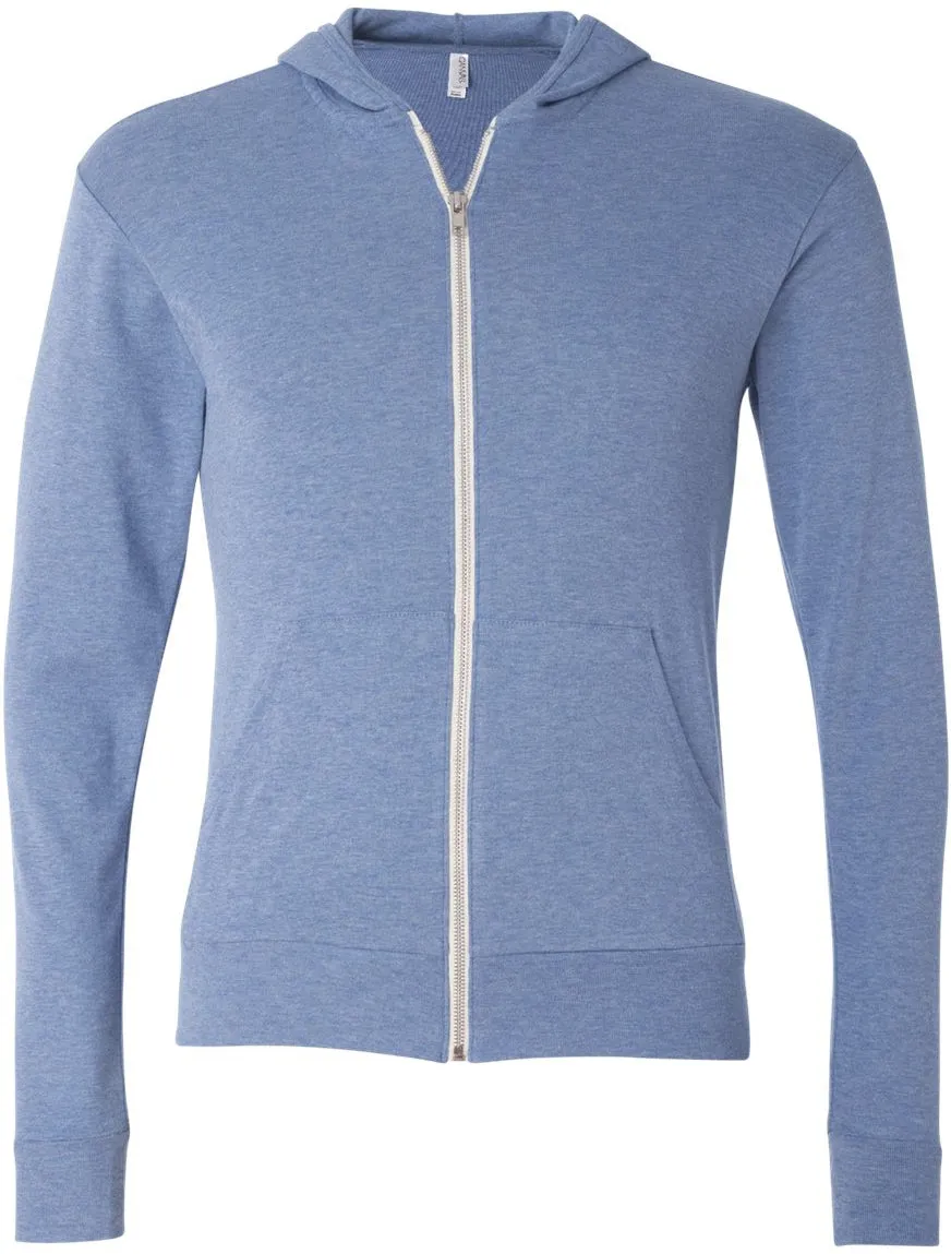 Bella Canvas Unisex Triblend Lightweight Full-Zip Hooded Long Sleeve Tee