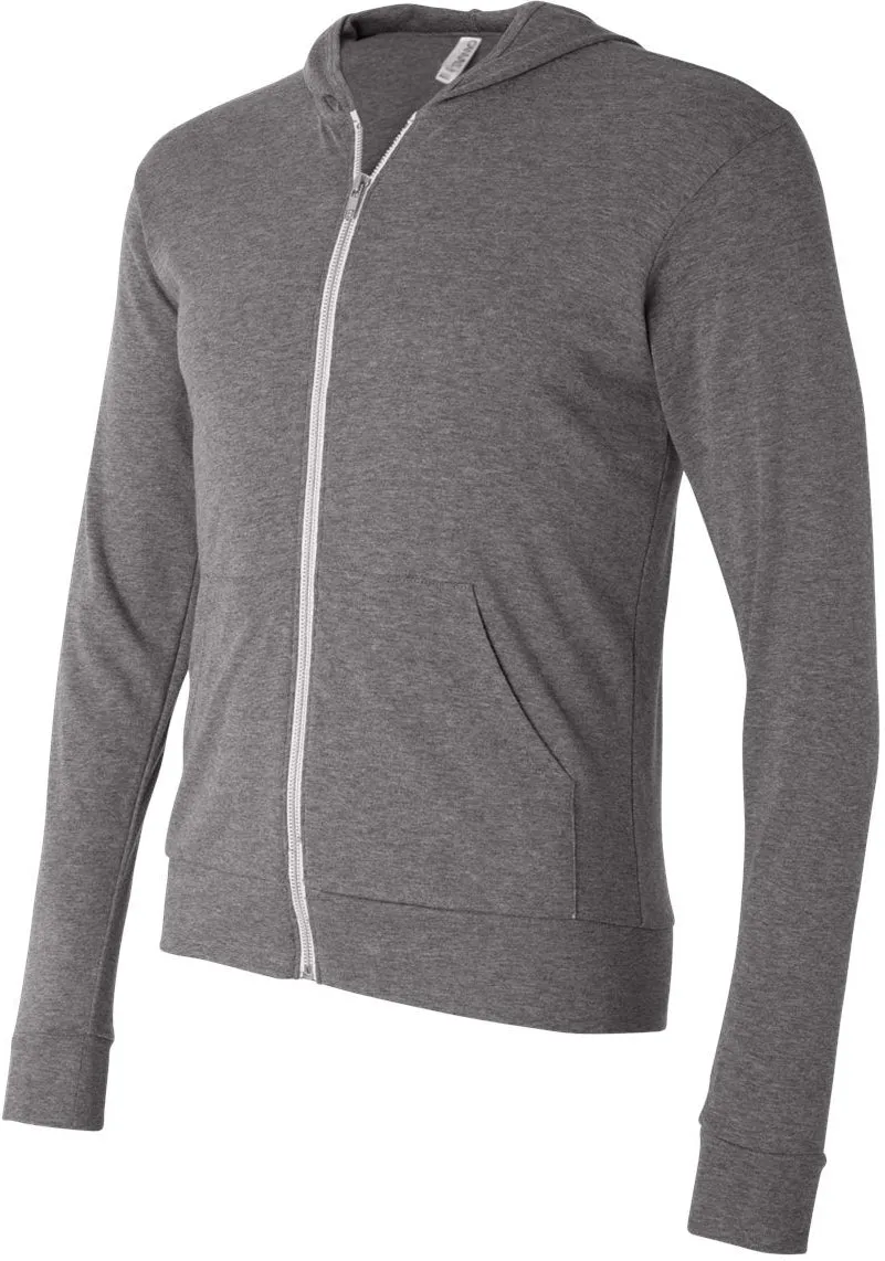 Bella Canvas Unisex Triblend Lightweight Full-Zip Hooded Long Sleeve Tee