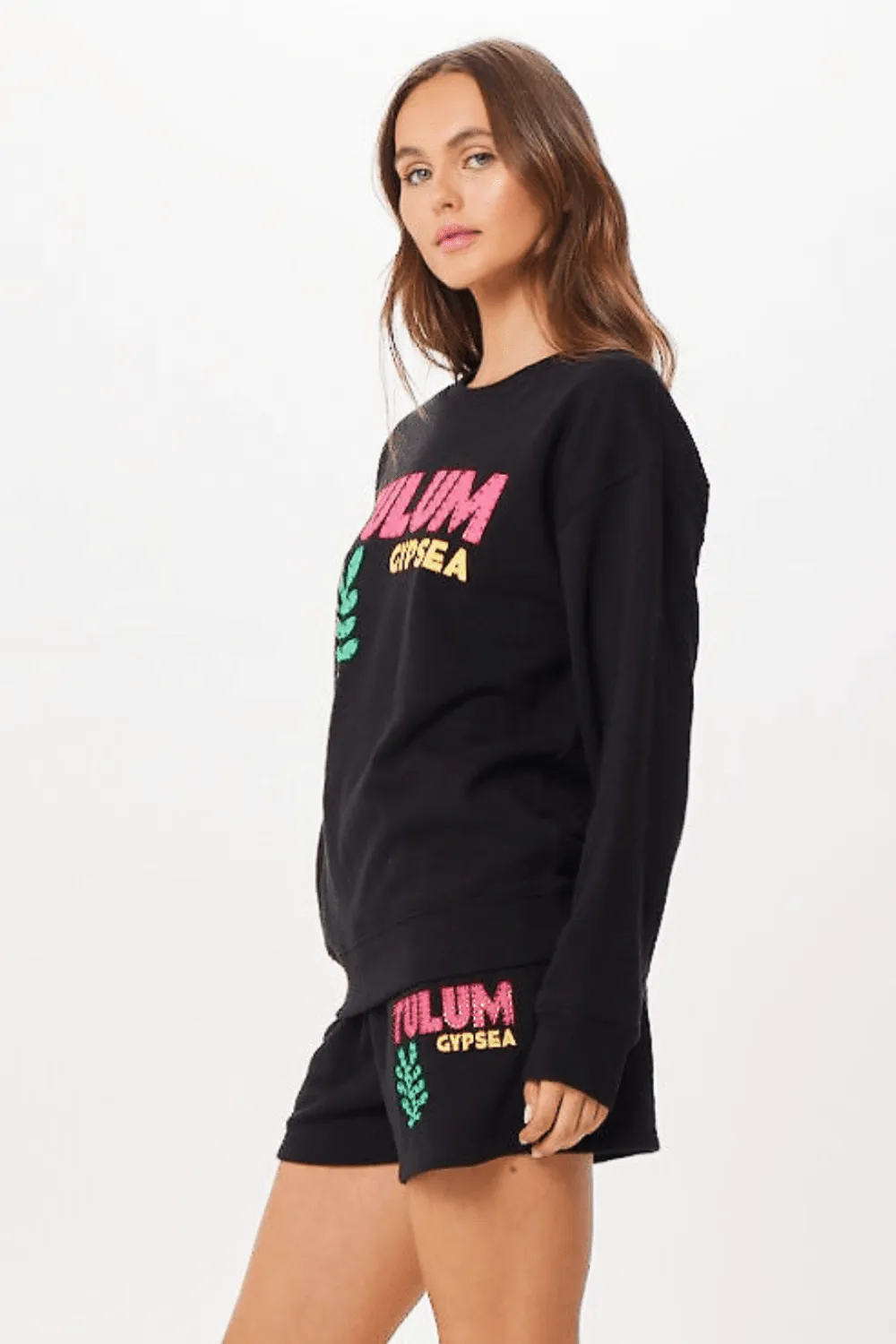 Black Tulum Jet Setter Surf Wash Crewneck