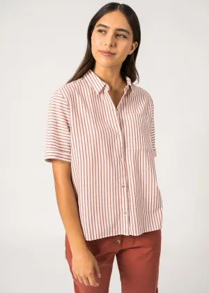 Chemise raye Carla - manches courtes, en lin (BLANC/TERRACOTTA)