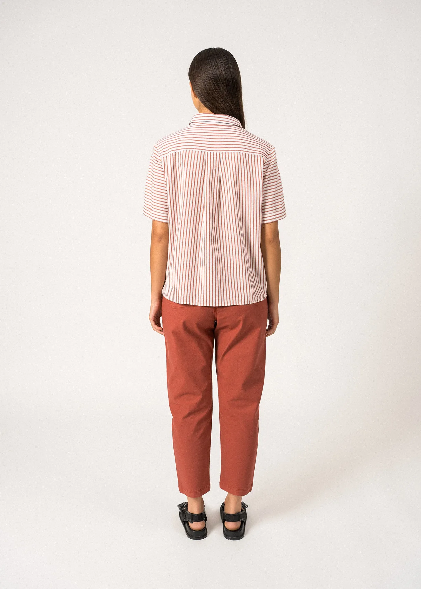 Chemise raye Carla - manches courtes, en lin (BLANC/TERRACOTTA)