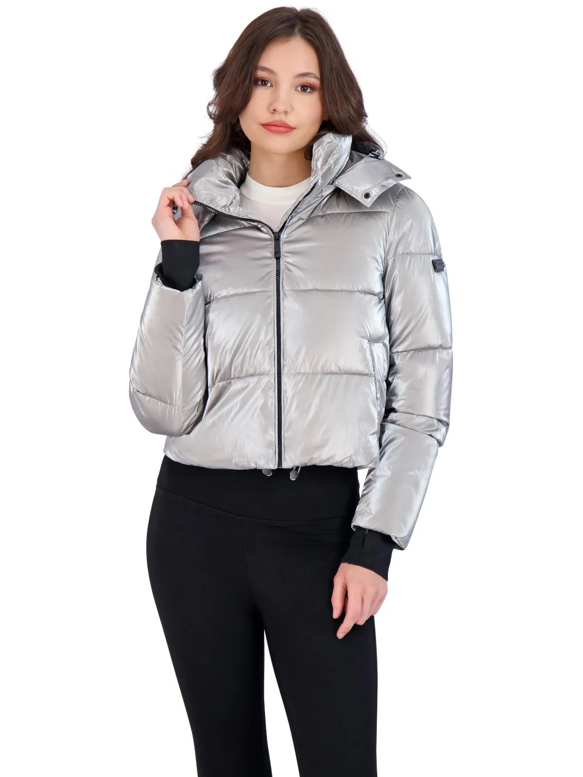 Cropped Liquid Puffer Womens Metallic Cropped Puffer Coat