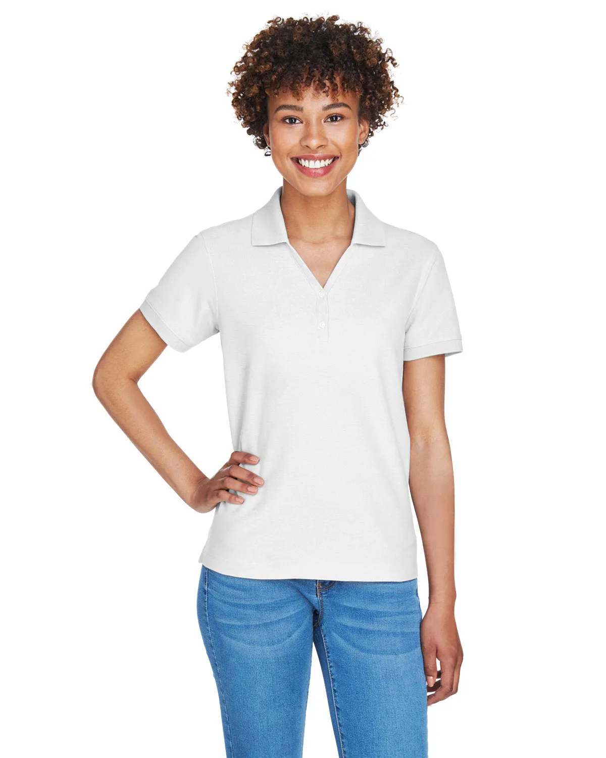 Devon & Jones Ladies Pima Pique Short-Sleeve Y-Collar Polo