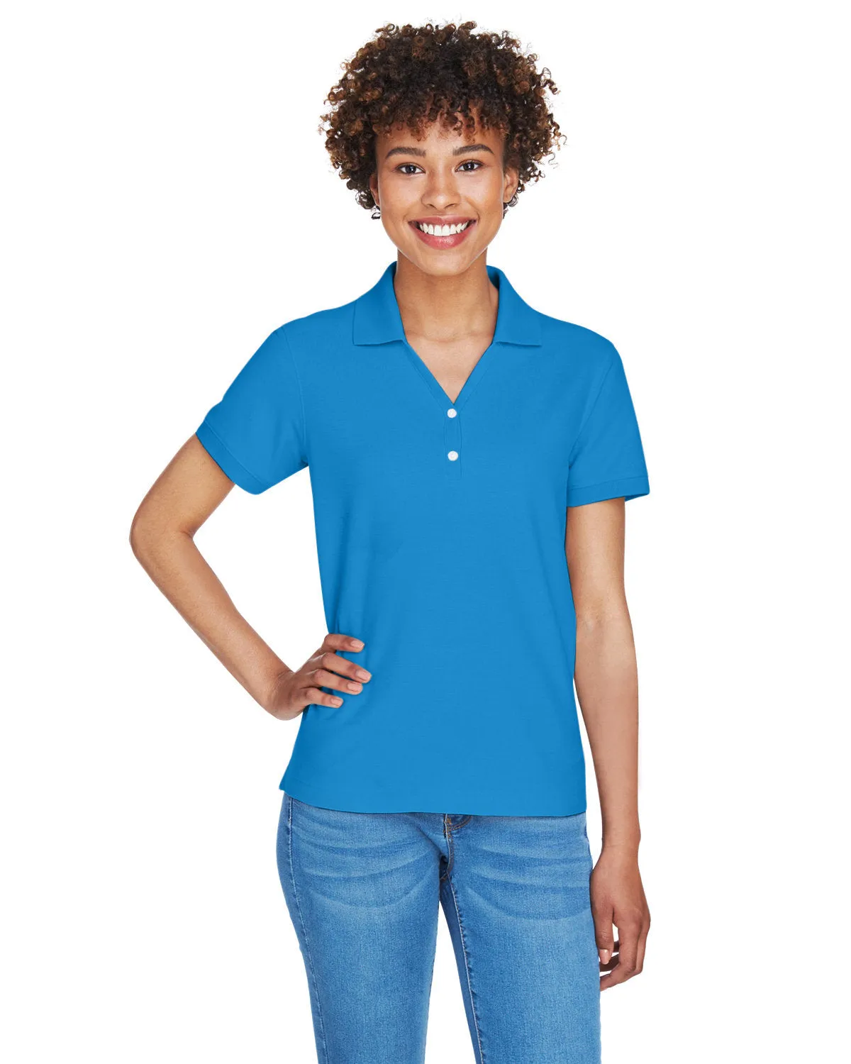 Devon & Jones Ladies Pima Pique Short-Sleeve Y-Collar Polo