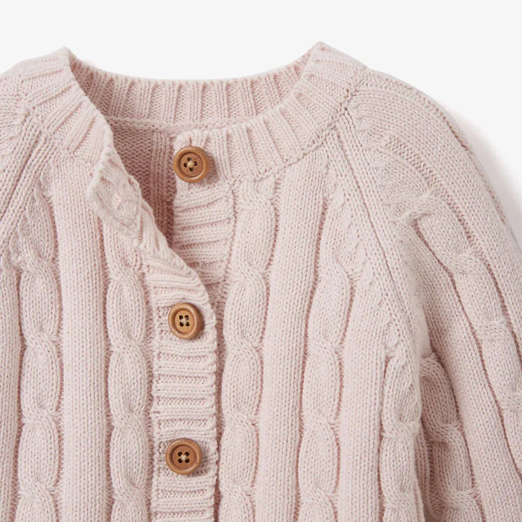 Elegant Baby Pale Pink Cotton Cable Knit Baby Sweater - Pink