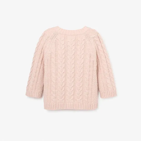 Elegant Baby Pale Pink Horseshoe Cable Knit Baby Cardigan