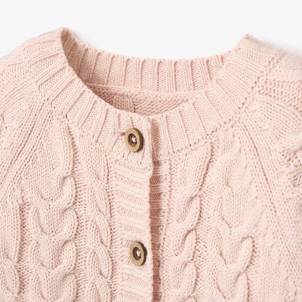 Elegant Baby Pale Pink Horseshoe Cable Knit Baby Cardigan