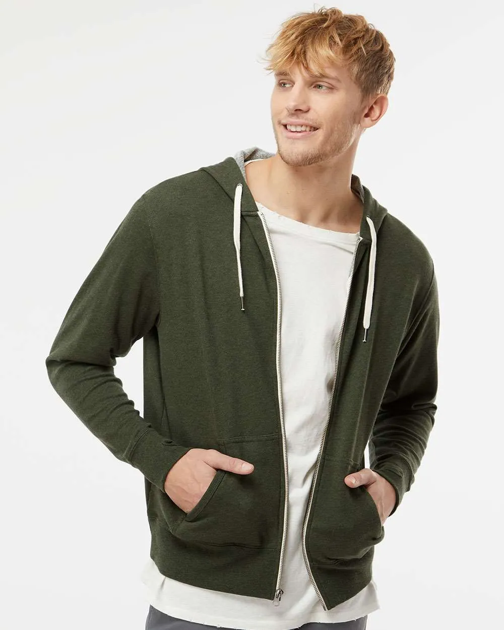 Independent Trading Co. Heathered French Terry Full-Zip Hooded Sweatshirt