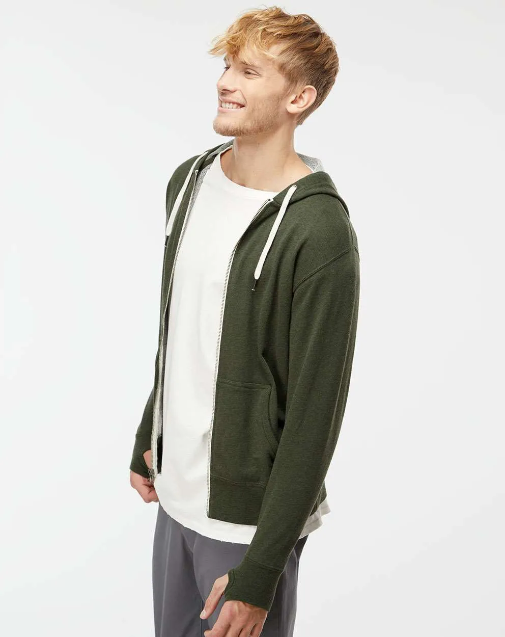 Independent Trading Co. Heathered French Terry Full-Zip Hooded Sweatshirt