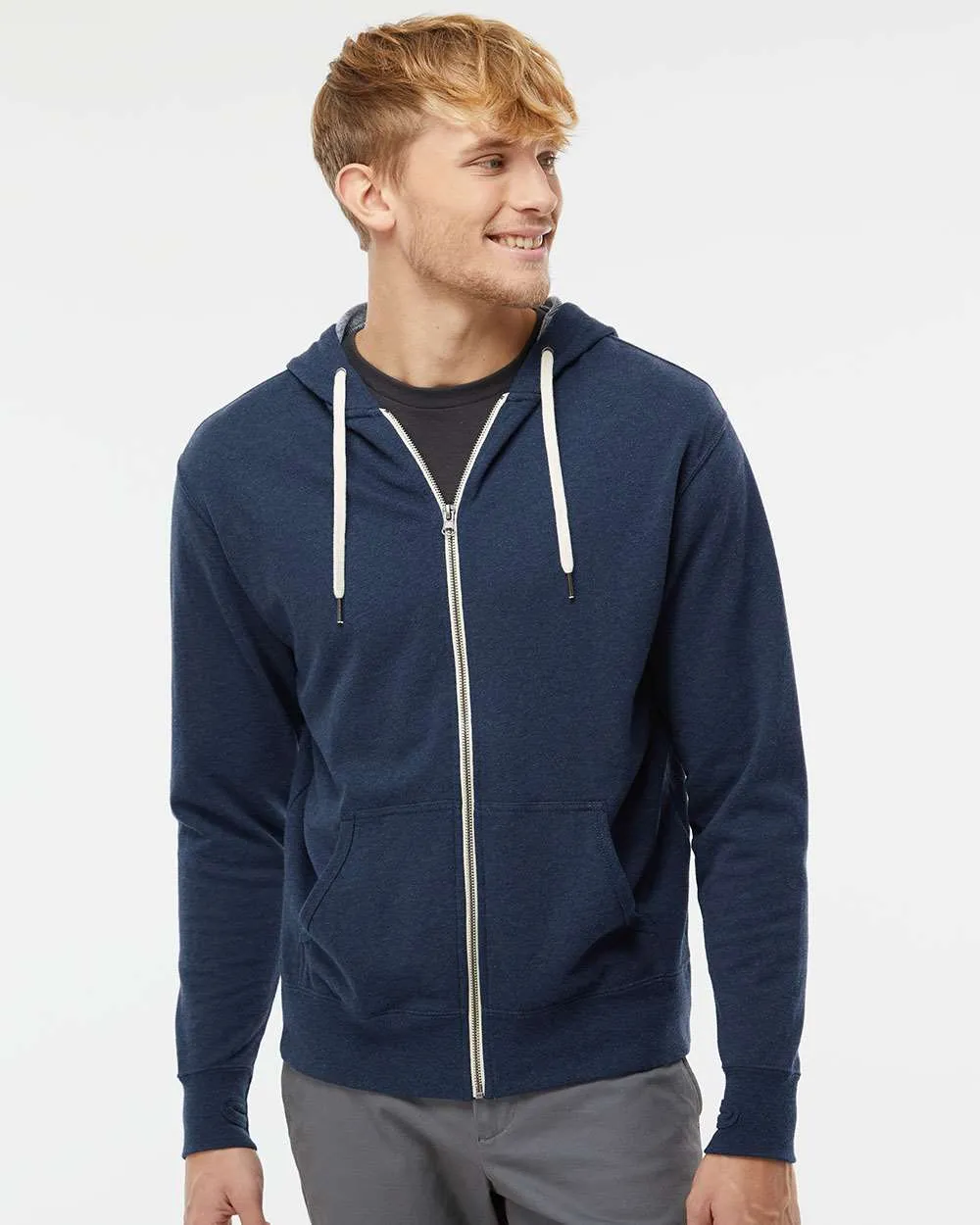 Independent Trading Co. Heathered French Terry Full-Zip Hooded Sweatshirt