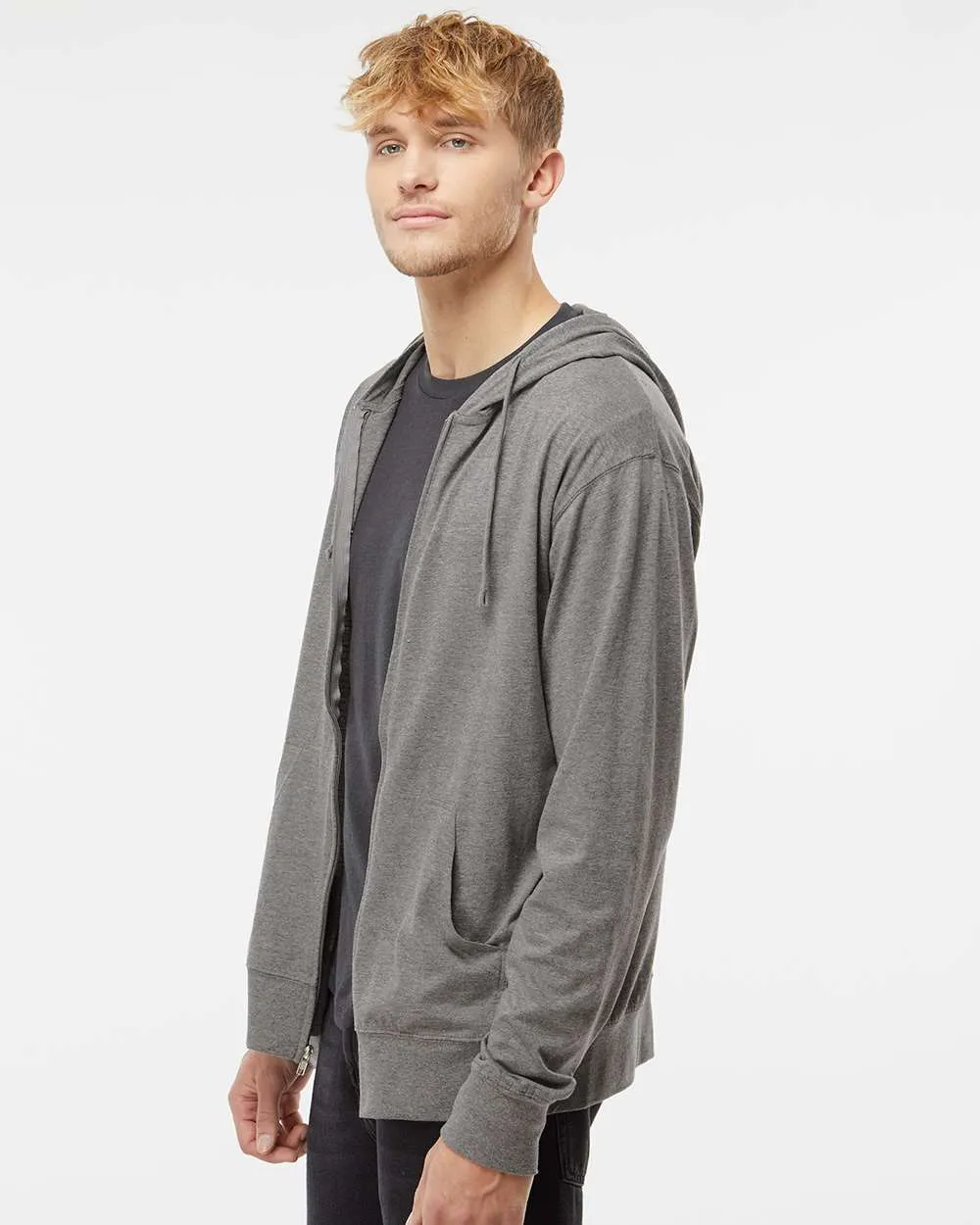 Independent Trading Co. Lightweight Jersey Full-Zip Hooded T-Shirt