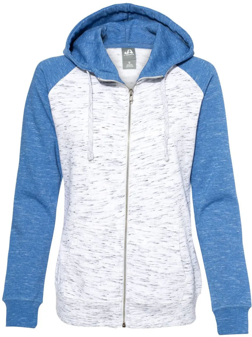J America Ladies Mlange Fleece Colorblocked Full-Zip Sweatshirt