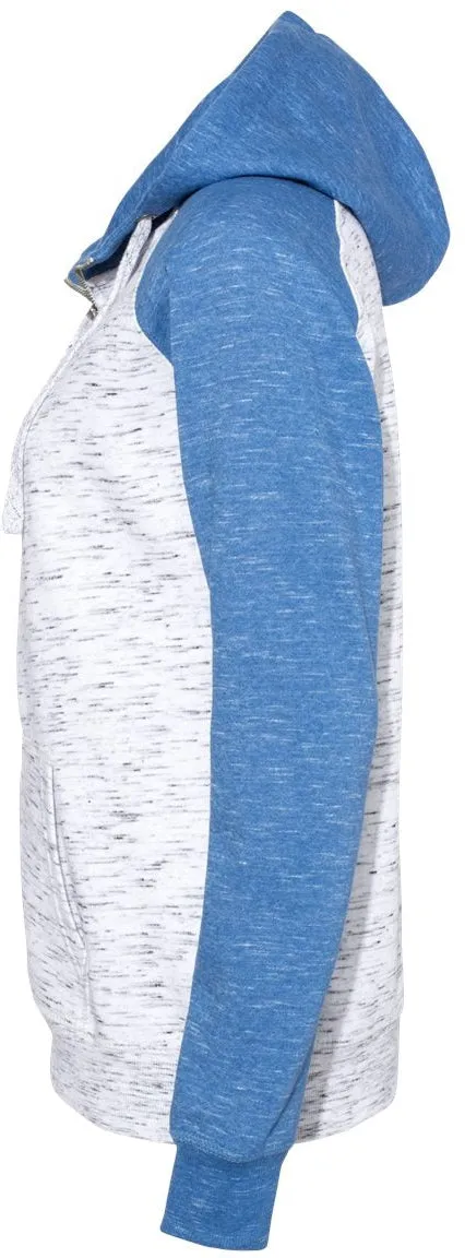 J America Ladies Mlange Fleece Colorblocked Full-Zip Sweatshirt