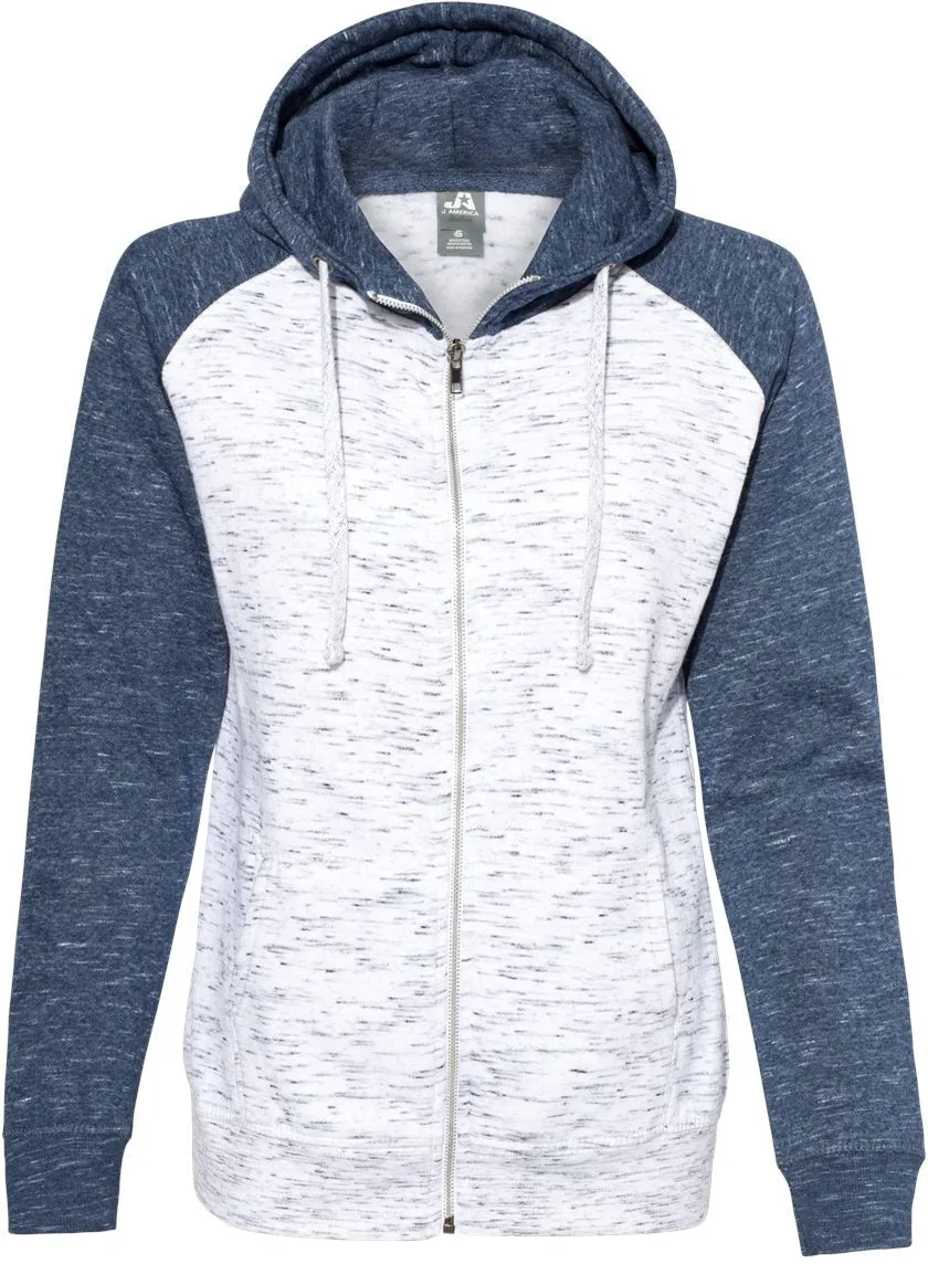 J America Ladies Mlange Fleece Colorblocked Full-Zip Sweatshirt