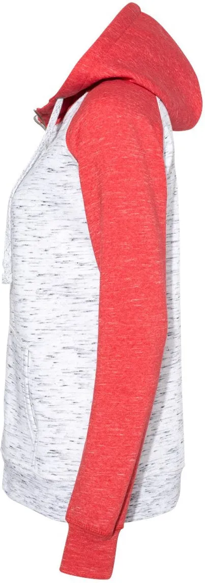 J America Ladies Mlange Fleece Colorblocked Full-Zip Sweatshirt