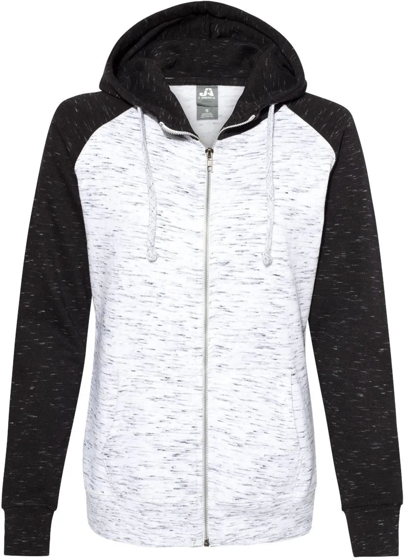 J America Ladies Mlange Fleece Colorblocked Full-Zip Sweatshirt