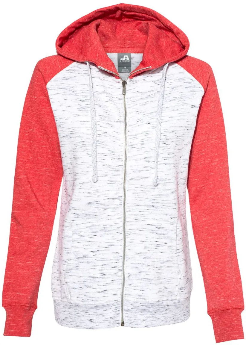 J America Ladies Mlange Fleece Colorblocked Full-Zip Sweatshirt