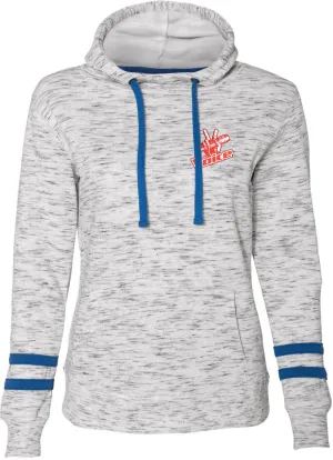 J America Ladies Mlange Fleece Striped-Sleeve Hooded Sweatshirt