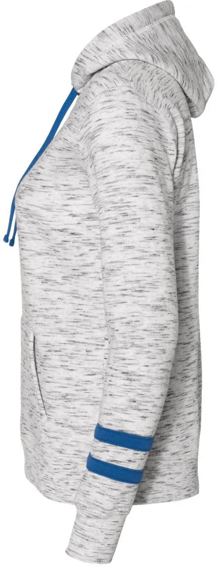 J America Ladies Mlange Fleece Striped-Sleeve Hooded Sweatshirt