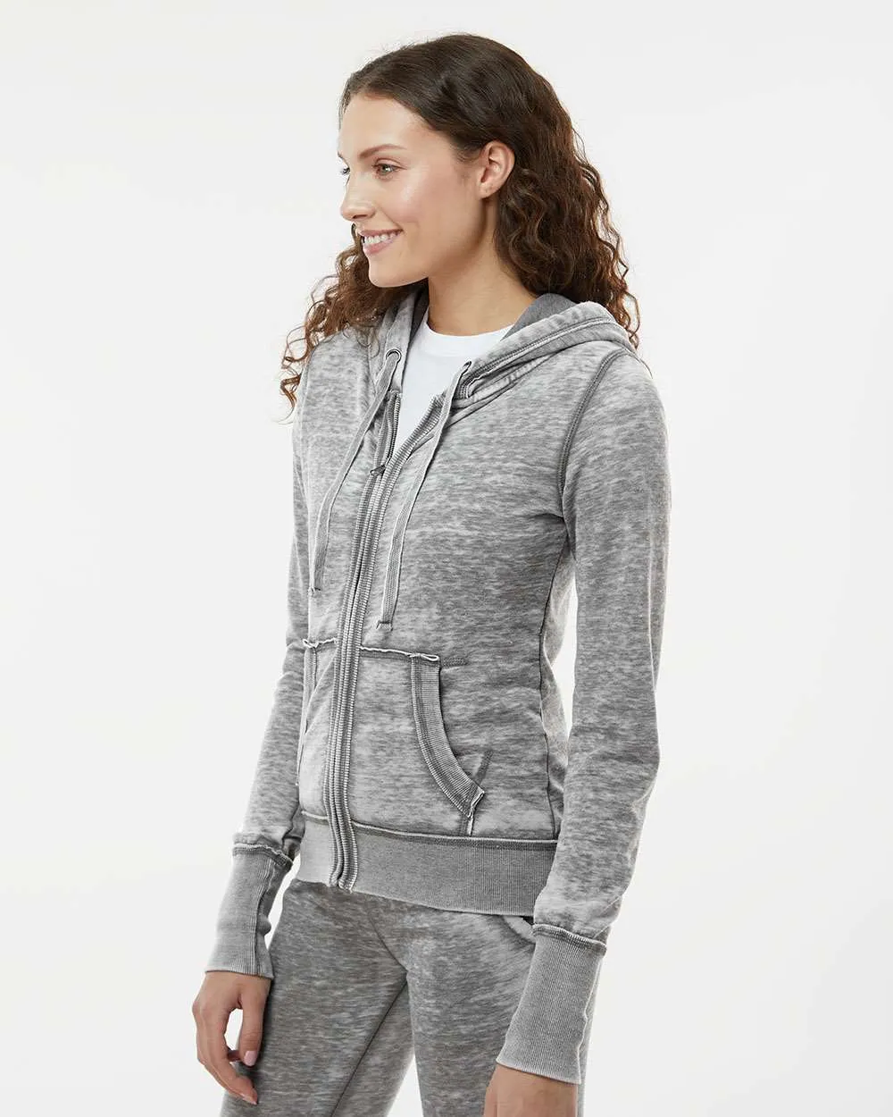 J America Ladies Zen Fleece Full-Zip Hooded Sweatshirt