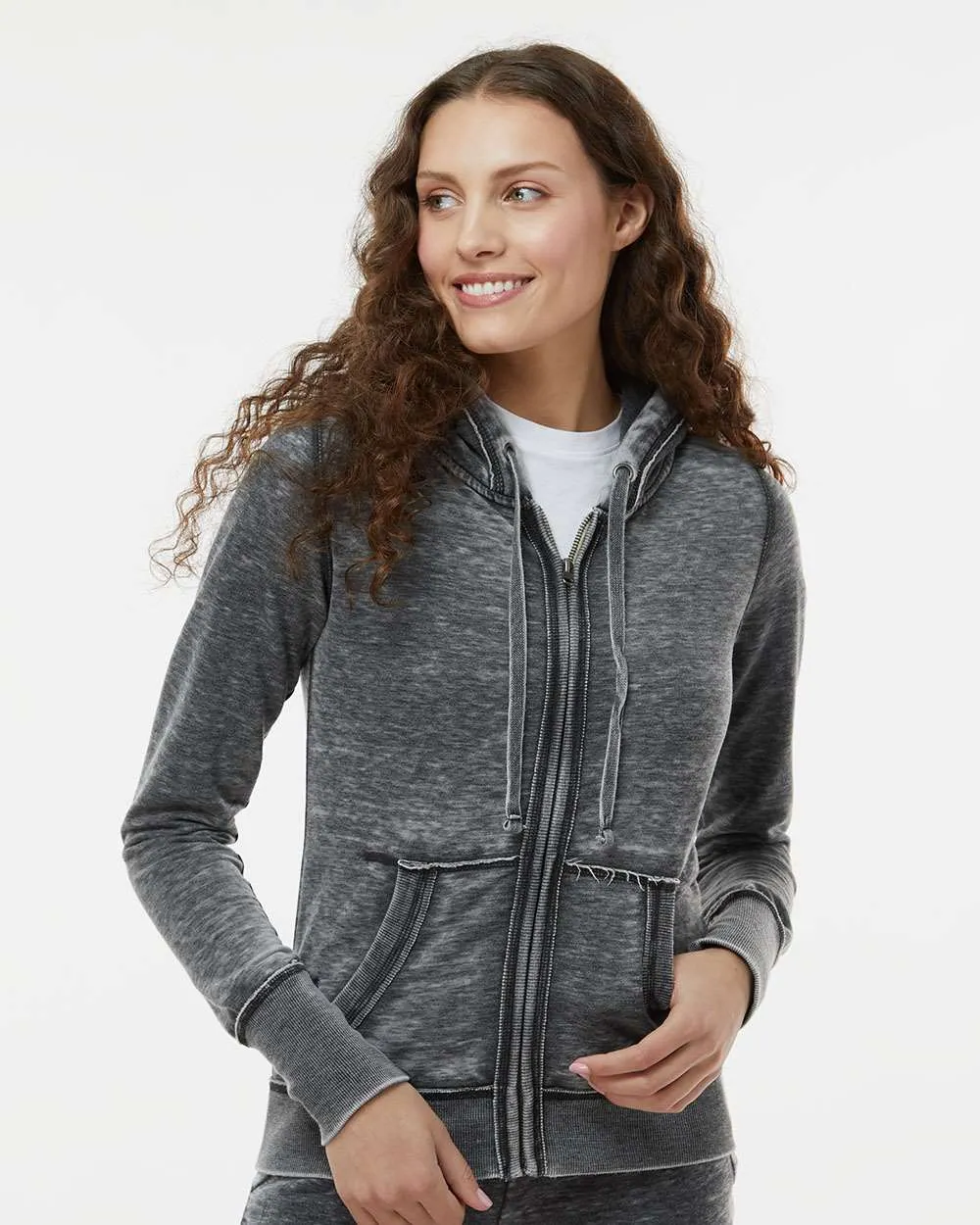 J America Ladies Zen Fleece Full-Zip Hooded Sweatshirt