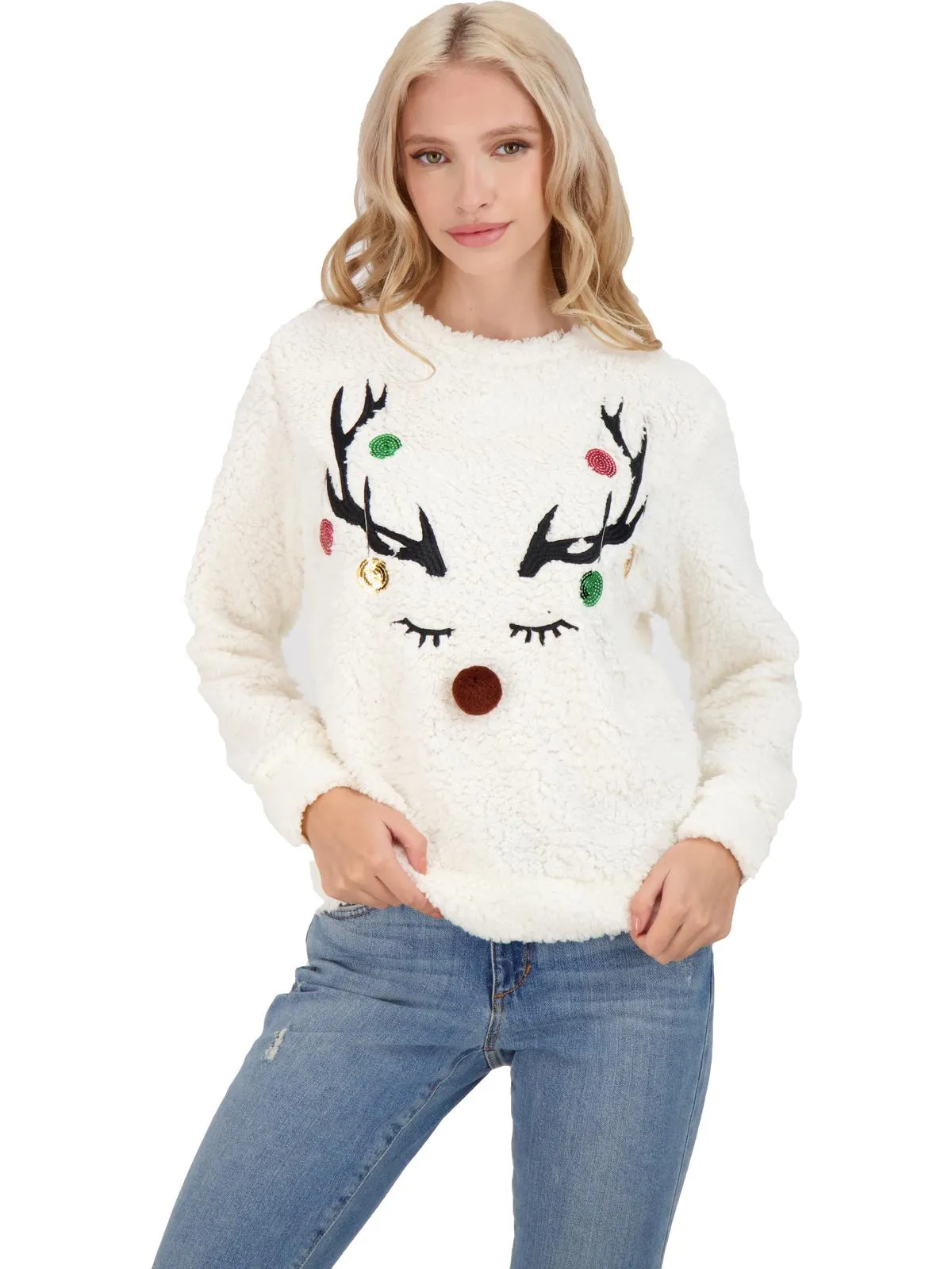Juniors Womens Holiday Christmas Pullover Sweater