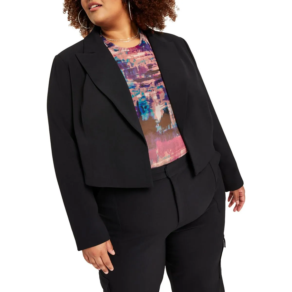 Plus Womens Crepe Open-Front Blazer