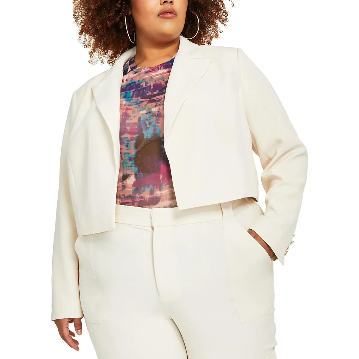 Plus Womens Crepe Open-Front Blazer