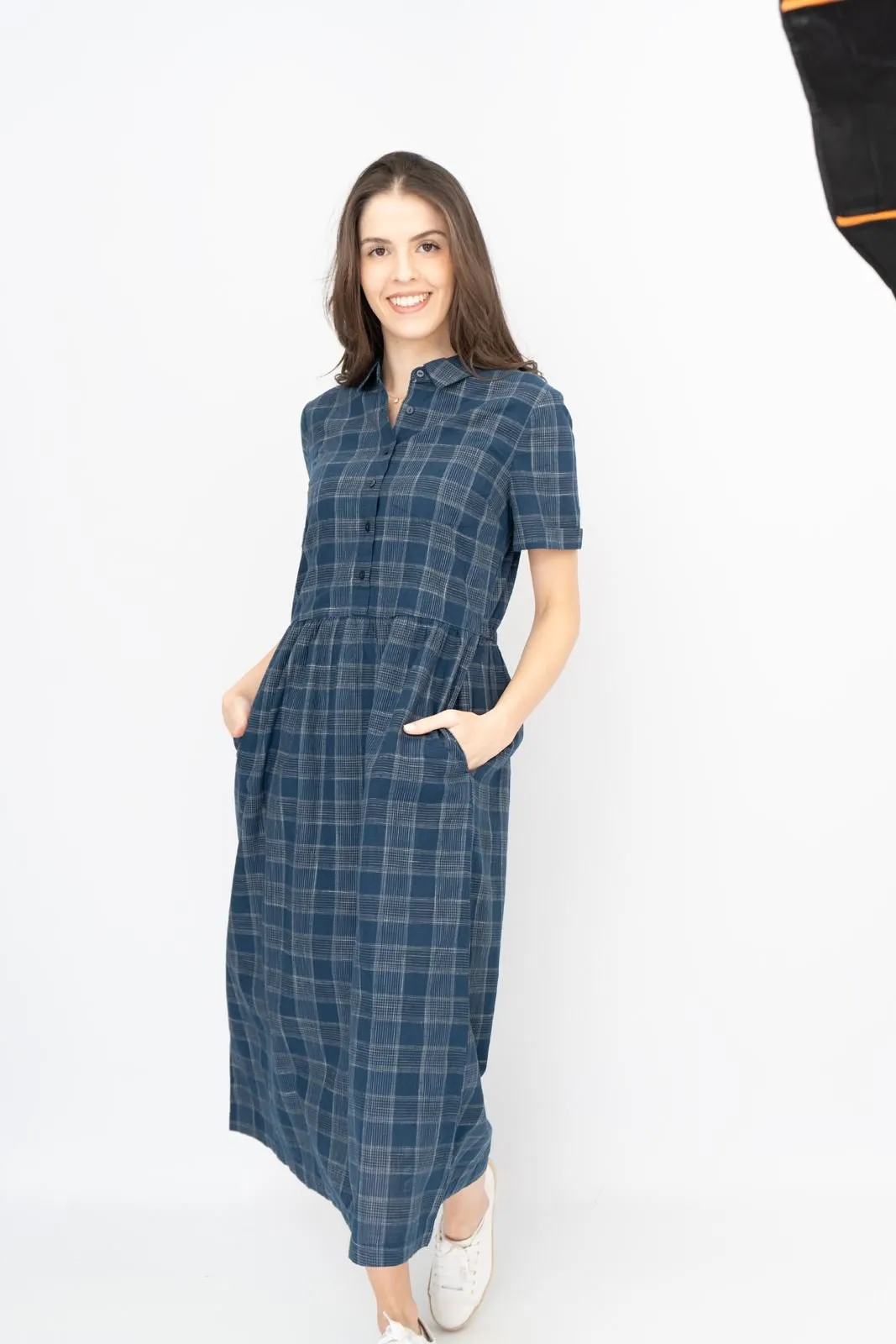 Seasalt Navy Fleet Checked Lifton Dark Night Midi Dress