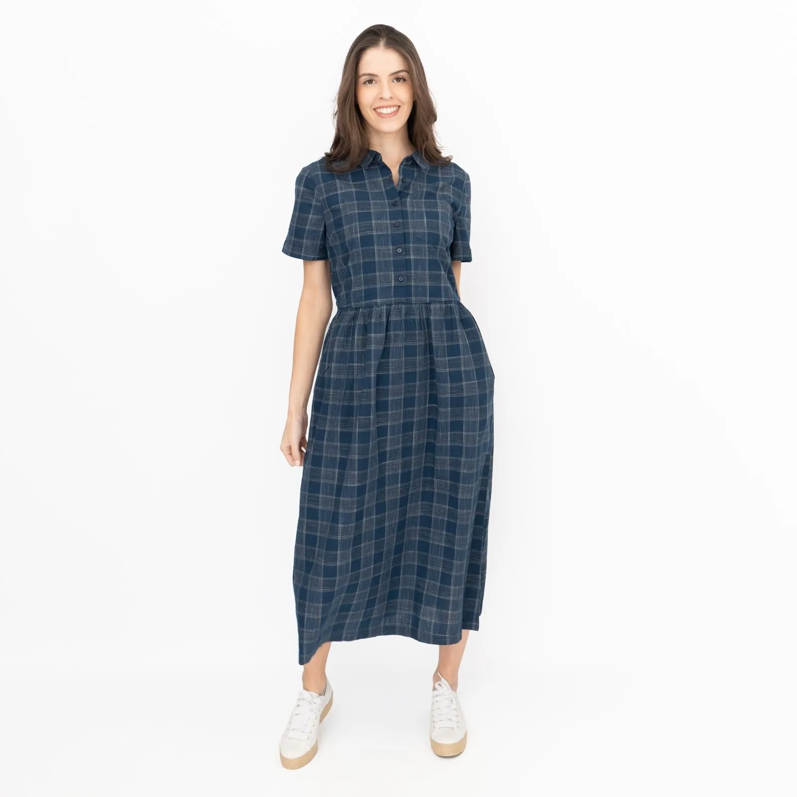 Seasalt Navy Fleet Checked Lifton Dark Night Midi Dress