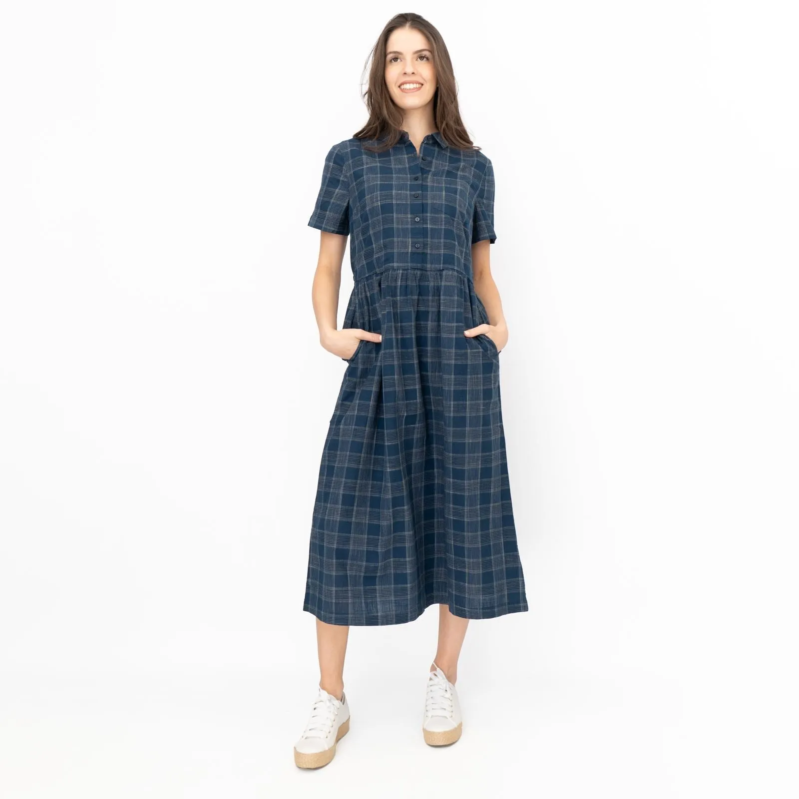 Seasalt Navy Fleet Checked Lifton Dark Night Midi Dress