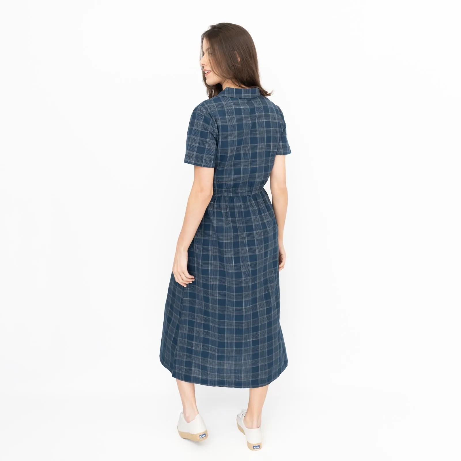 Seasalt Navy Fleet Checked Lifton Dark Night Midi Dress