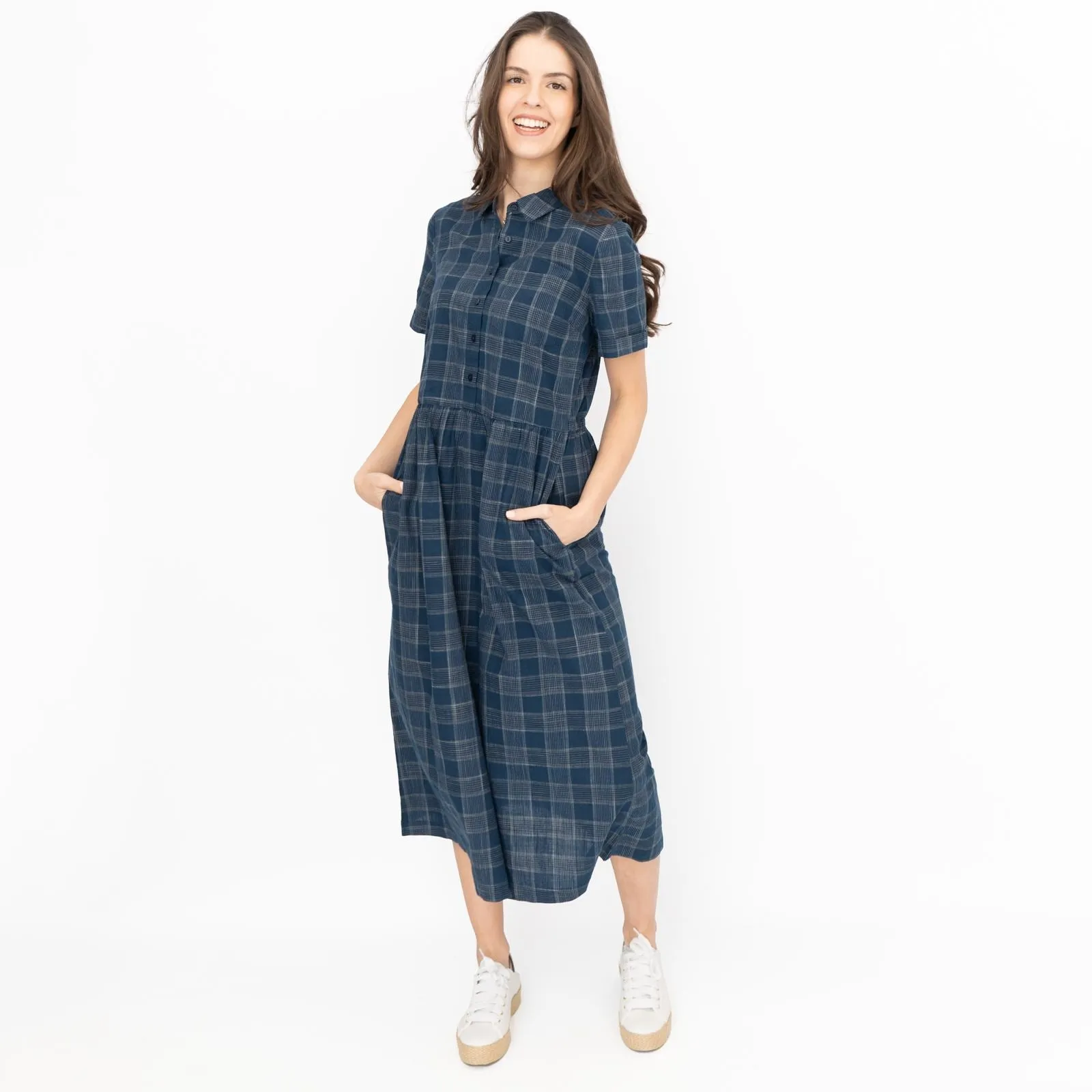Seasalt Navy Fleet Checked Lifton Dark Night Midi Dress
